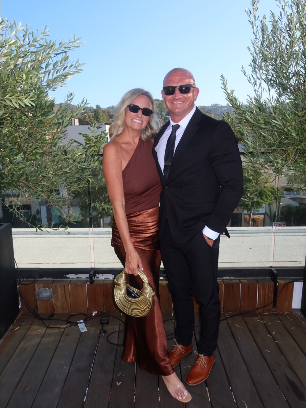 Elegant One-Shoulder Brown Satin Evening Dress - Picture 5 of 5